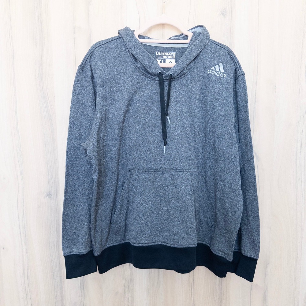 Adidas Ultimate Hoodie Men XL Gray Pullover Athletic Sweatshirt Performance